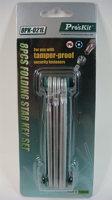 Раскладной набор шестигранных антивандальных ключей - 8 шт. (T9H,T10H,T15H,T20H,T25H, T27H,T30H,T40H