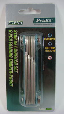 Раскладной набор звездообразных ключей - 8 шт. (T5, T6, T7, T8, T9H, T10H, T15H, T20H)  с лакированн