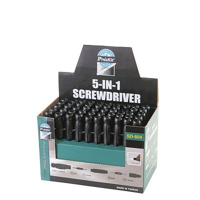 Отвертка 5-в-1 с набором бит и фонариком ProsKit SD-804